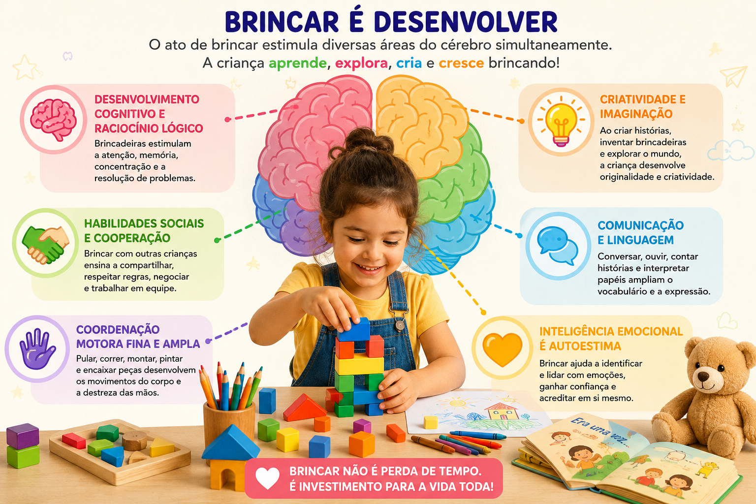Criança brincando com blocos de montar criativos e coloridos