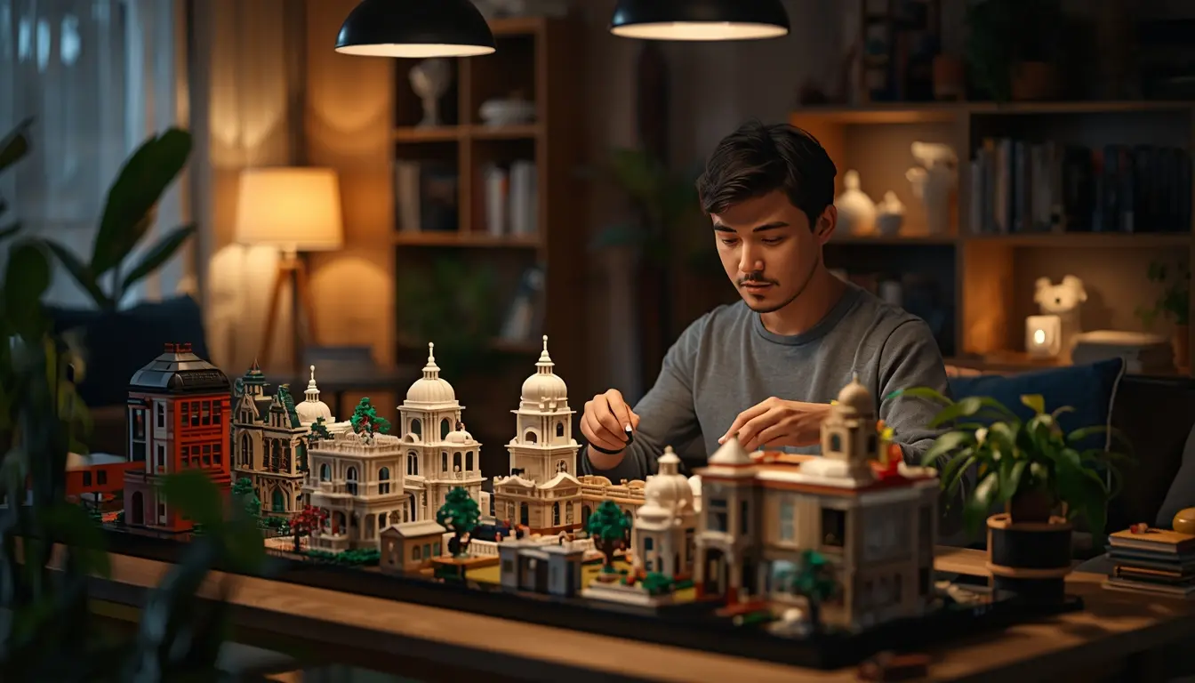 Jovem montando blocos de montar LEGO Architecture