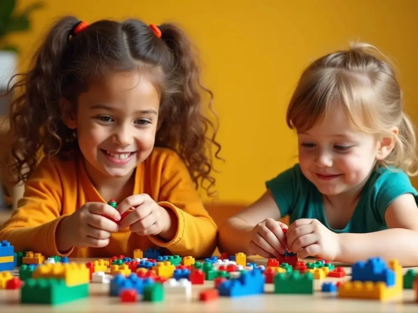 Crianças desenvolvendo a coordenação motora com blocos de montar LEGO