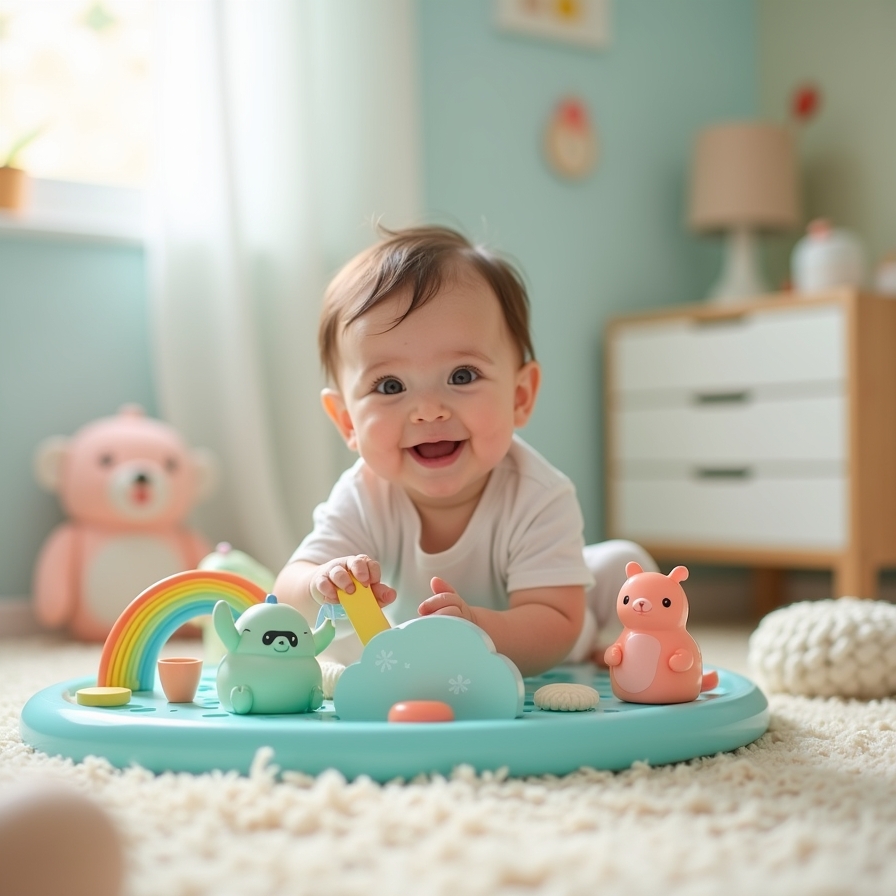 Bebê de 6 meses brincando com brinquedos