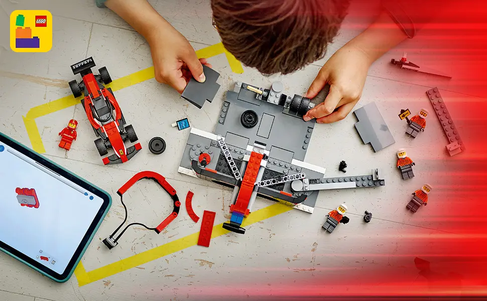 LEGO City Formula 1 Pit Stop e Equipe de Box de F1 com Carro da Ferrari 60443