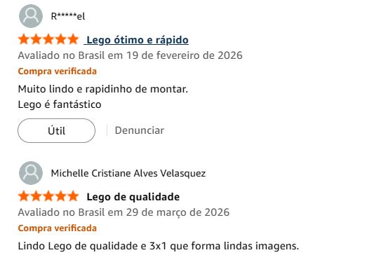 Avaliações de clientes verificados na Amazon sobre o produto LEGO Creator 3 em 1 Papagaio Exótico 31136