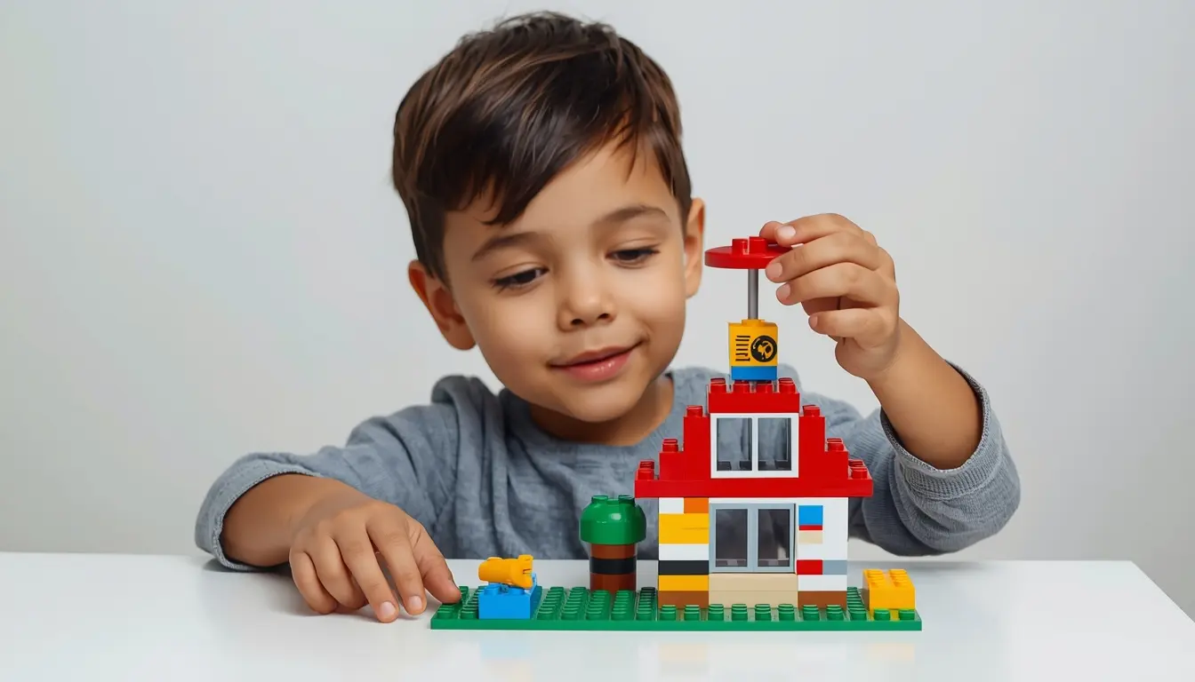 Menino de 3 anos brincando de montar LEGO Duplo